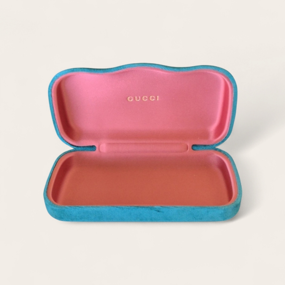 Gucci Blue Green Velvet Eyewear Case ~ Vintage Clamshell Sunglasses/Glasses